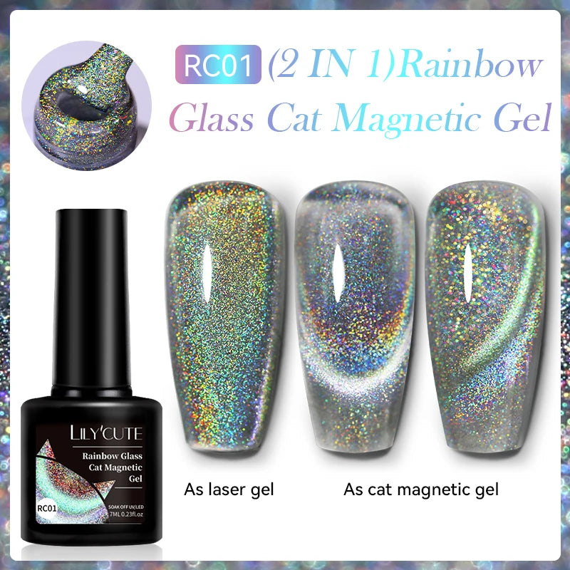 LILYCUTE 7ml Reflective Cat Magnetic Gel Nail Polish Dynamic Double Light Magnet Gel Polish Semi Permanent UV Gel For Nail Art