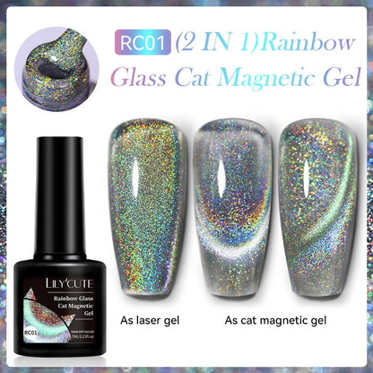LILYCUTE 7ml Reflective Cat Magnetic Gel Nail Polish Dynamic Double Light Magnet Gel Polish Semi Permanent UV Gel For Nail Art