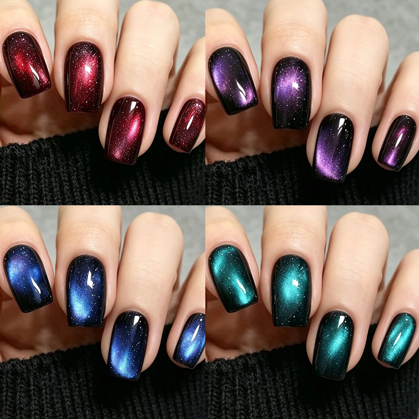 96pcs Short Square Glossy Cat Eye Press-On Nails Blue,Purple, Red,Green 4colors Cat Eye Fake Nails Set Full Cover Y2k False Nail