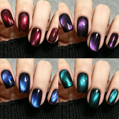 96pcs Short Square Glossy Cat Eye Press-On Nails Blue,Purple, Red,Green 4colors Cat Eye Fake Nails Set Full Cover Y2k False Nail