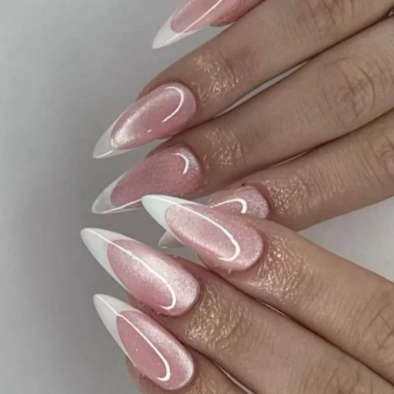 Press On Nails: Glossy Red Cat's Eye Press On Nails - 24pcs Almond Shape