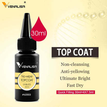 Venalisa Refillment 30ml TPO FREE Nail Art Soak Off UV/LED No Wipe Top Coat Base Coat Builder Nail Gel Matt Tempered TopCoat