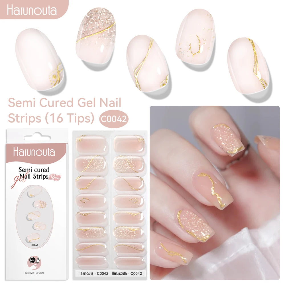 Gel Nail Polish Strips Red Series - 16 Semi-Cured Glitter Wraps