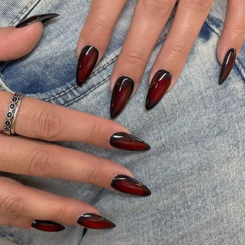 Red Black Gradient Coffin Press-On Nails - 24Pcs