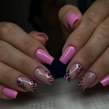 Short Square Fake Nails: Cute Bride Heart French Tips Set