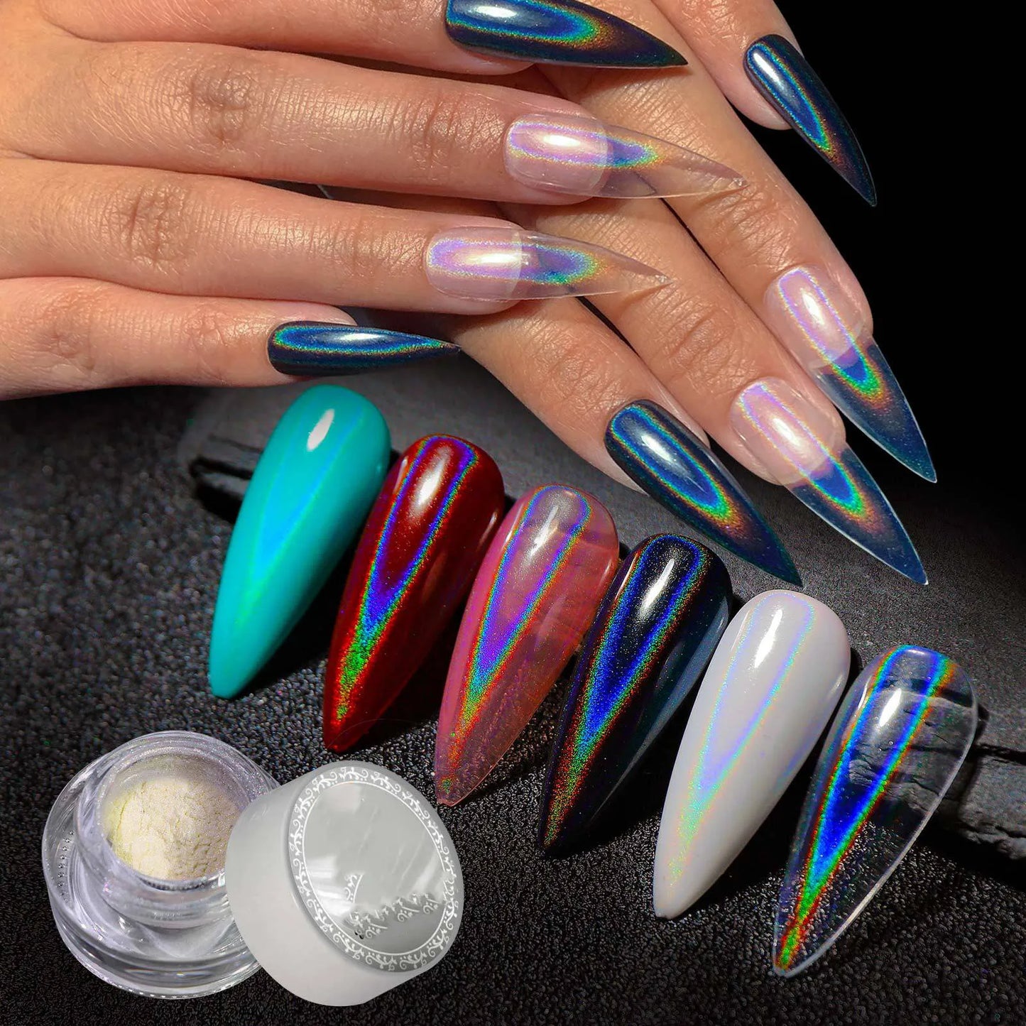 Glittering Nails: Laser Nail Glitter Holographic Powder - Aurora Mirror Dust