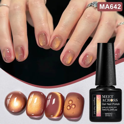 MEET ACROSS Guava & Grape Color Cat Magnetic Gel Green Glass Bead Cat Eye Gel Soak Off UV Gel Nail Art Varnish Salon Home DIY