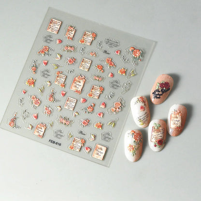 5D Flower Rose Nail Art Stickers - Cherry Blossom & Fruit Art