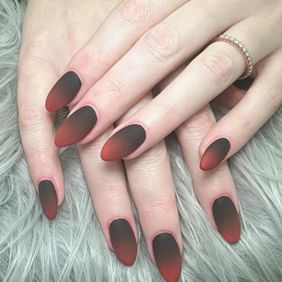 Press On Nails: Almond Black Matte Press-On Nails - 24Pcs DIY Manicure Set