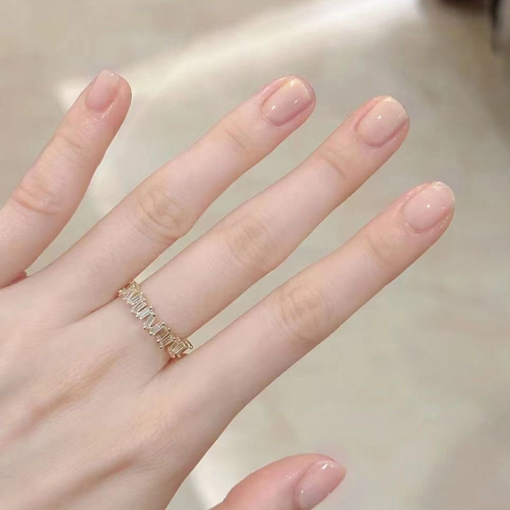 24pcs Short Round French False Nails with Jelly Stickers