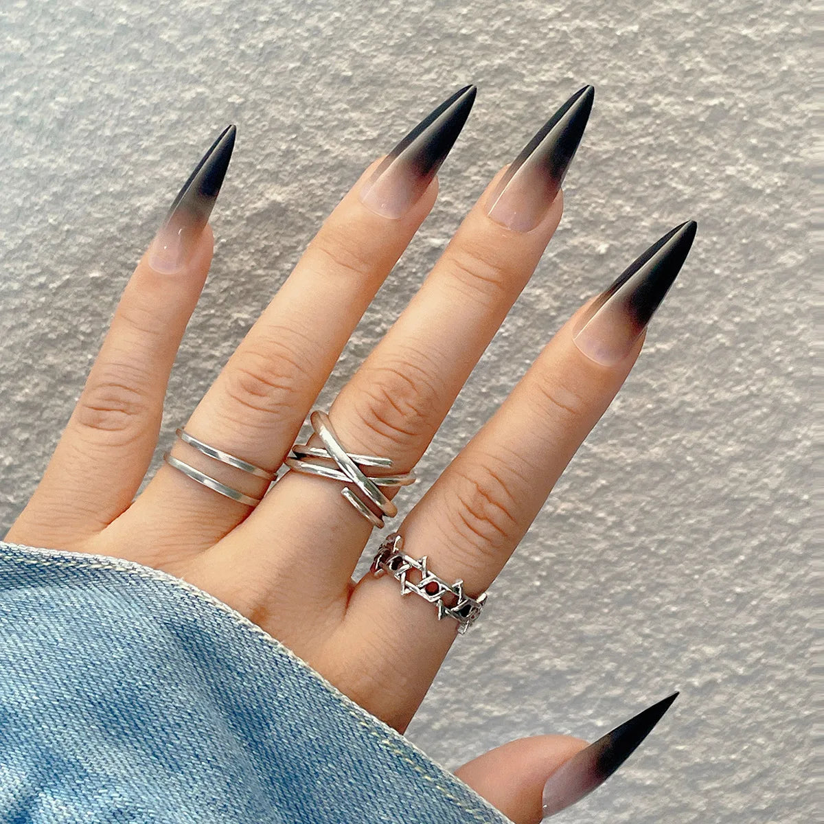 Red Black Gradient Coffin Press-On Nails - 24Pcs