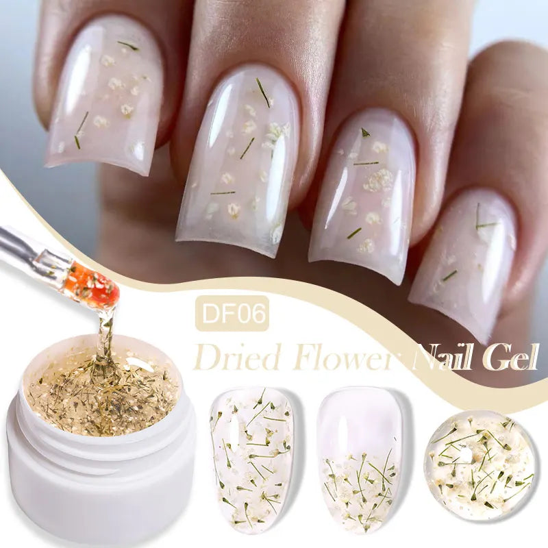 LILYCUTE 8ml Pink Natural Dried Flower Gel Nail Polish Summer Colorful Fairy Series Manicure Painting Soak Off Nail Art UV Gel