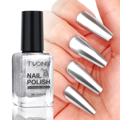 TWOING 8ml 9 Colors Metallic Mirror Nail Polish Set, Quick-Dry Chrome Nail Polish, Long-Lasting High Shine for DIY Manicure