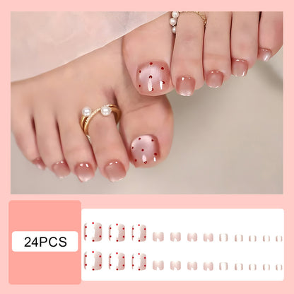 Light Pink Cat's Eye Press On Toenails - 24pcs Korean Style