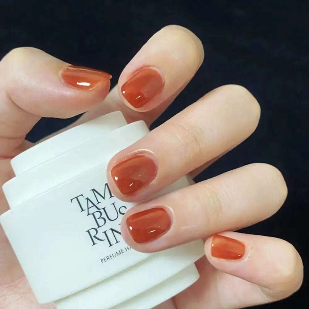24pcs Short Round French False Nails with Jelly Stickers