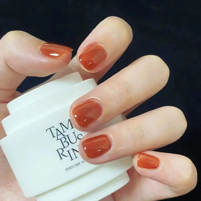 24pcs Short Round French False Nails with Jelly Stickers