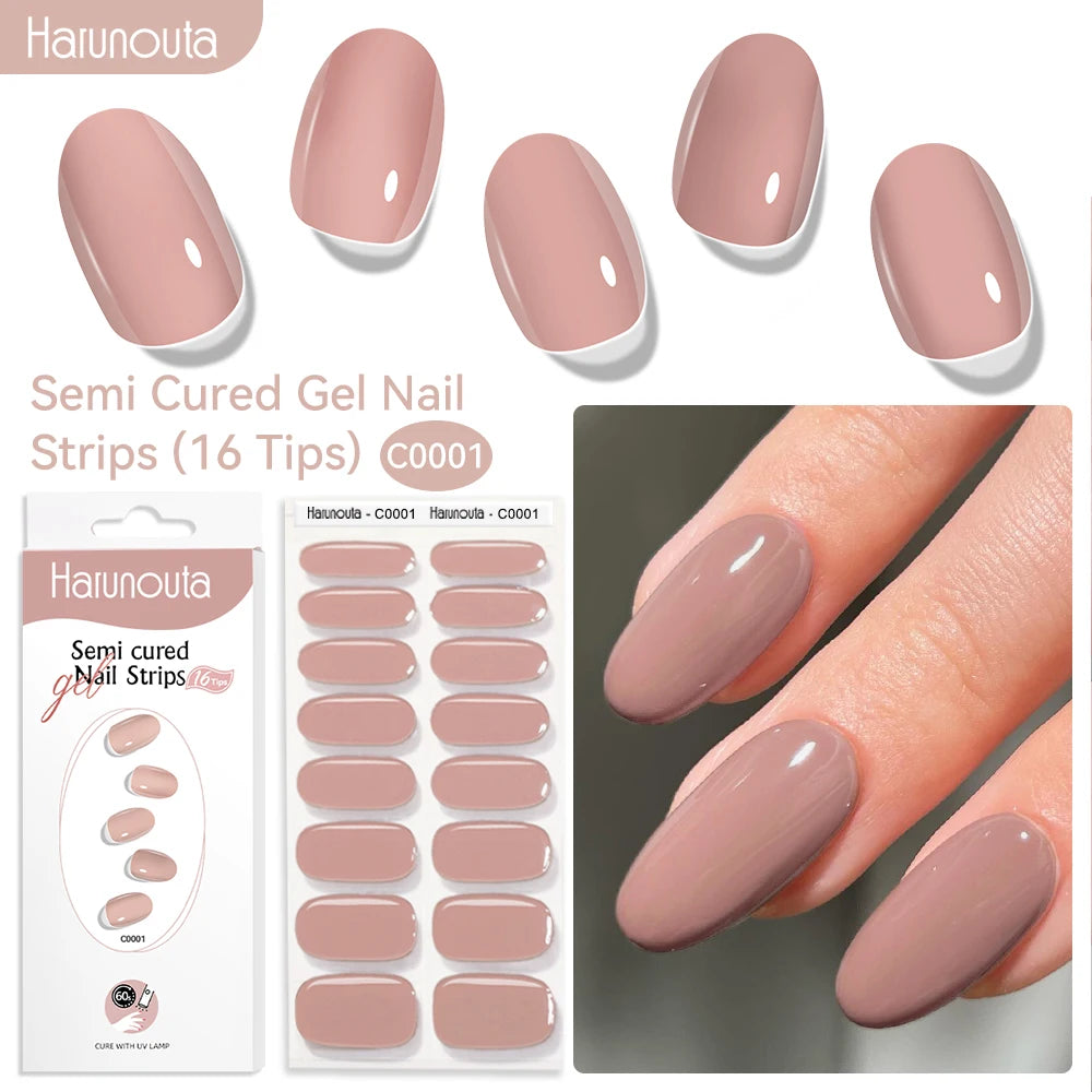 Gel Nail Polish Strips Red Series - 16 Semi-Cured Glitter Wraps