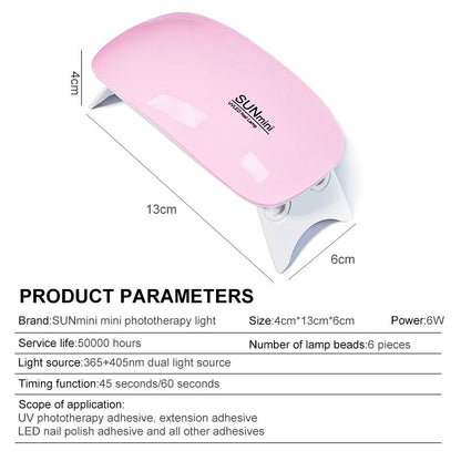 6W Mini Nail Dryer: Portable LED UV Lamp for Home Manicure