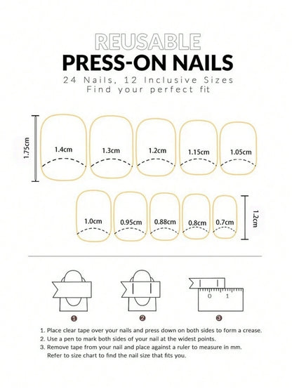 Short Square Fake Nails: Cute Bride Heart French Tips Set