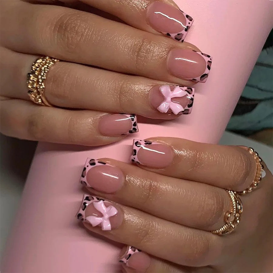 Press-On Nails: French Pink Short Square with Rhinestones