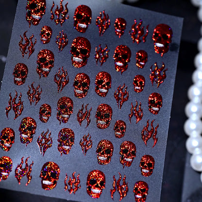 1Pc 5D Laser Skull Nail Stickers for Halloween Nail Gothic Design Flame Self-Adhesive Sliders Manicure Horror Decoration