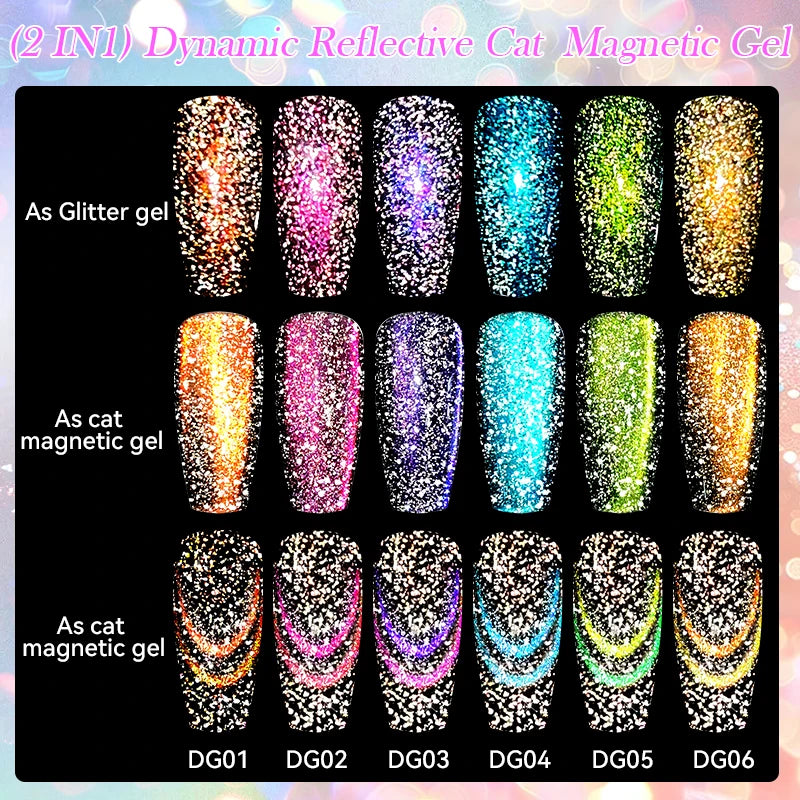 LILYCUTE 7ml Reflective Cat Magnetic Gel Nail Polish Dynamic Double Light Magnet Gel Polish Semi Permanent UV Gel For Nail Art