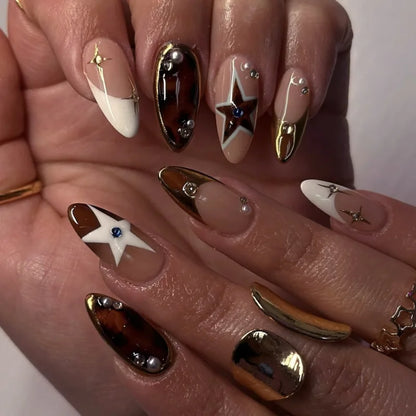 Black Y2K Long False Nails - 24Pcs Almond Cat's Eye Design