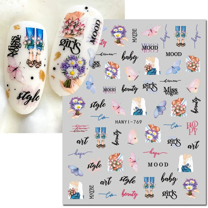 3D Nail Art Decals: Vintage Roses & Butterflies Stickers