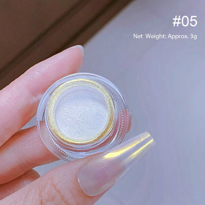 Dip Powder Nails: Bright White Pearl Nail Powder - Mirror Aurora Effect