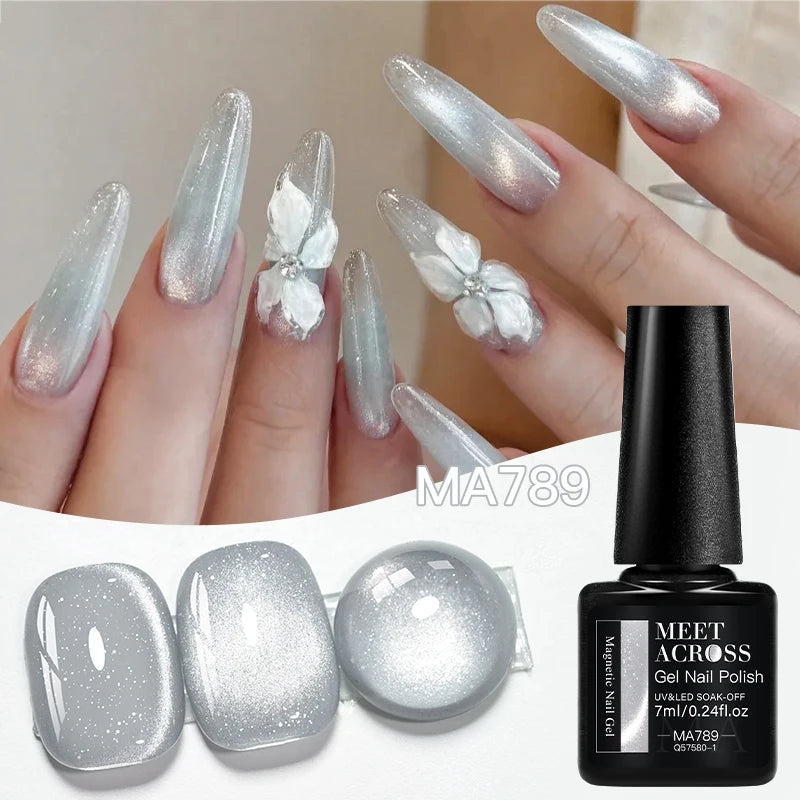 MEET ACROSS Guava & Grape Color Cat Magnetic Gel Green Glass Bead Cat Eye Gel Soak Off UV Gel Nail Art Varnish Salon Home DIY