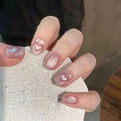 24Pcs Short Square Coffin False Nails Square Fake Nails with Glue French Glitter Wearable Acrylic Nails Set Press on Nail Tips