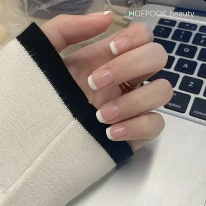 24pcs French Lemon Full Cover Artificial Fake Nails Art Seamless Removable Coffin False Nails With Glue Girls Press On Nail Tips