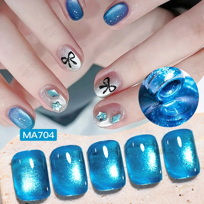 MEET ACROSS Guava & Grape Color Cat Magnetic Gel Green Glass Bead Cat Eye Gel Soak Off UV Gel Nail Art Varnish Salon Home DIY