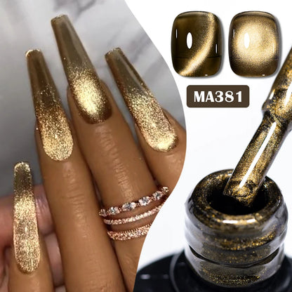 MEET ACROSS Guava & Grape Color Cat Magnetic Gel Green Glass Bead Cat Eye Gel Soak Off UV Gel Nail Art Varnish Salon Home DIY