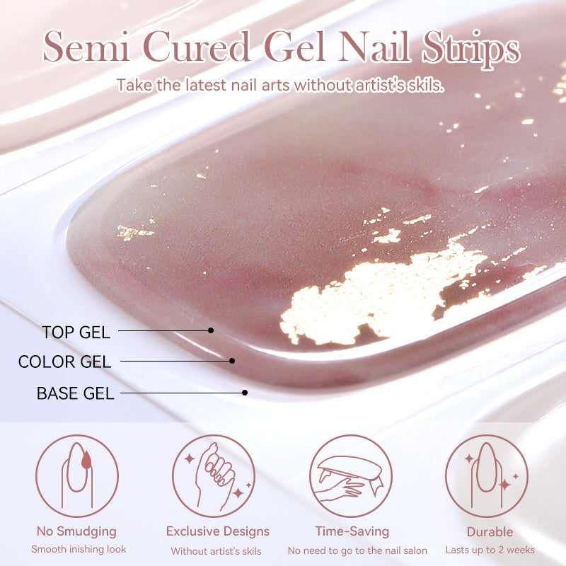 Gel Nail Polish Strips Red Series - 16 Semi-Cured Glitter Wraps