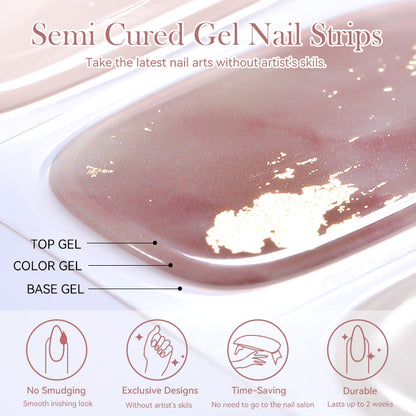 Gel Nail Polish Strips Red Series - 16 Semi-Cured Glitter Wraps