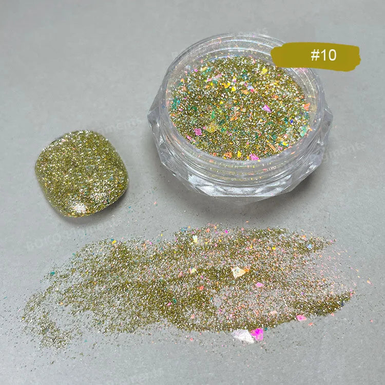 Glittering Nails: Laser Nail Glitter Holographic Powder - Aurora Mirror Dust