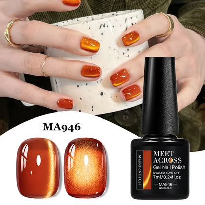 MEET ACROSS Guava & Grape Color Cat Magnetic Gel Green Glass Bead Cat Eye Gel Soak Off UV Gel Nail Art Varnish Salon Home DIY