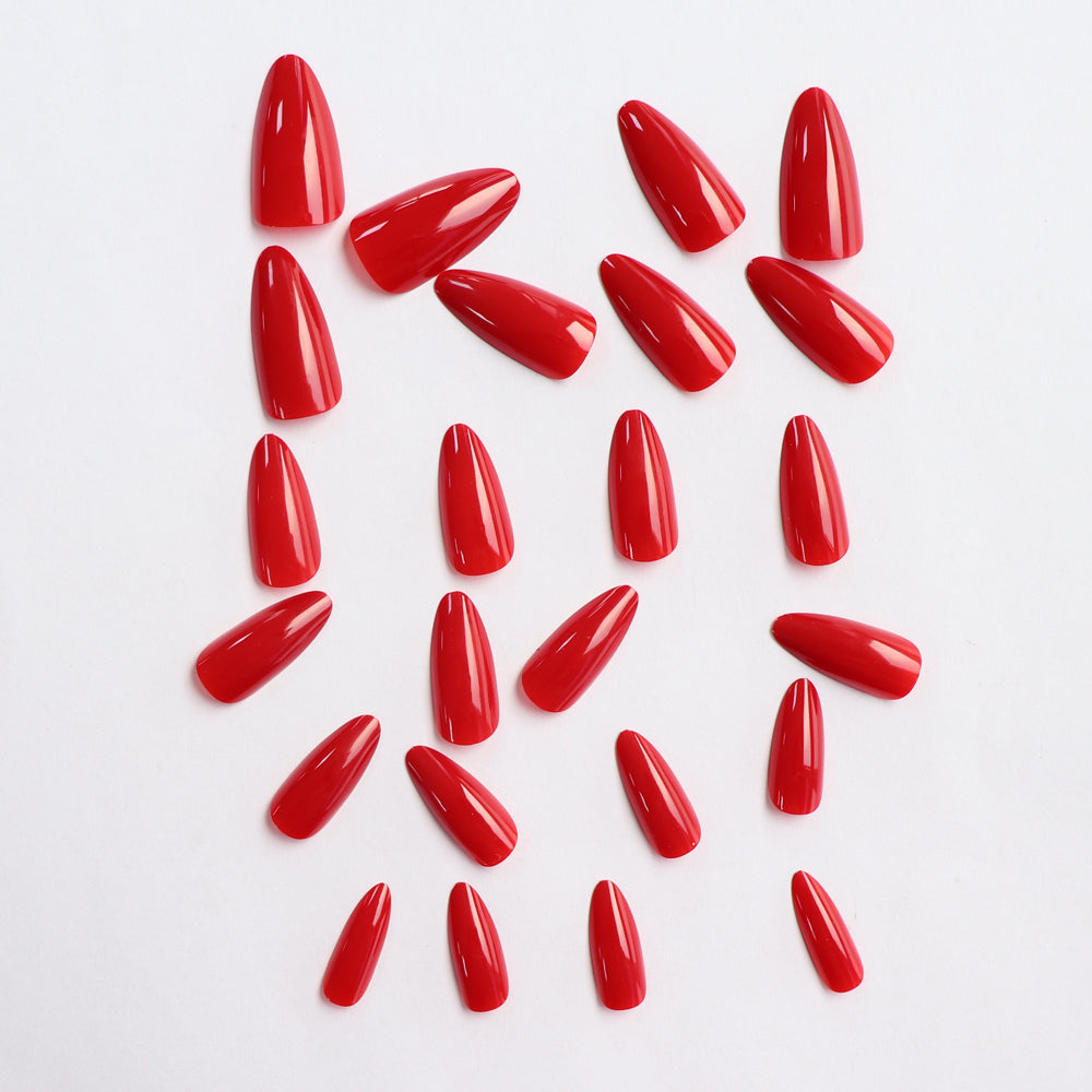 Red Almond Fake Nails - 24PCS Elegant Full Coverage