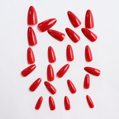 Red Almond Fake Nails - 24PCS Elegant Full Coverage
