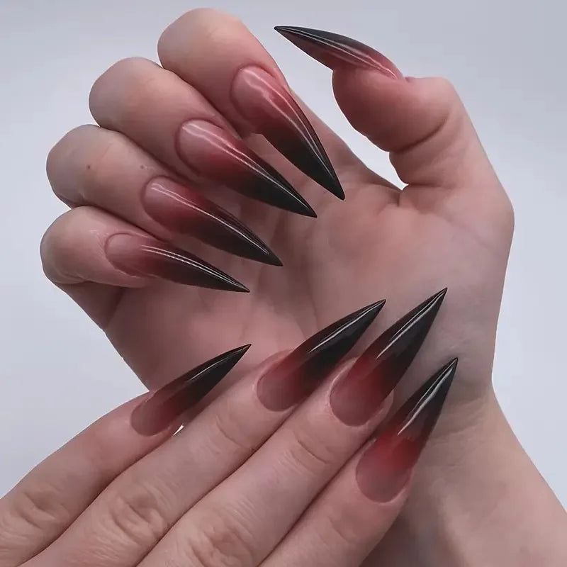 Red Black Gradient Coffin Press-On Nails - 24Pcs
