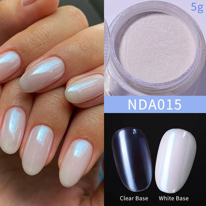 Dip Powder Nails: Bright White Pearl Nail Powder - Mirror Aurora Effect