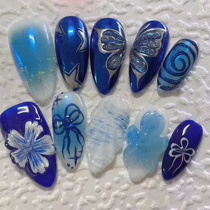 Black Y2K Long False Nails - 24Pcs Almond Cat's Eye Design