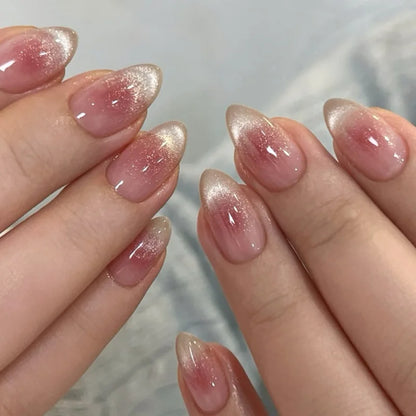 Press On Nails: Glossy Red Cat's Eye Press On Nails - 24pcs Almond Shape