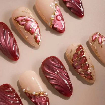 Black Y2K Long False Nails - 24Pcs Almond Cat's Eye Design