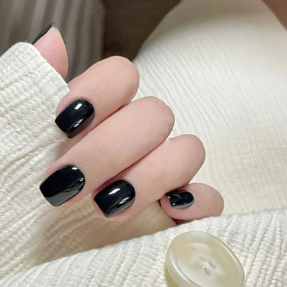 24pcs Short Round French False Nails with Jelly Stickers