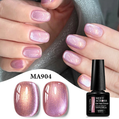 MEET ACROSS Guava & Grape Color Cat Magnetic Gel Green Glass Bead Cat Eye Gel Soak Off UV Gel Nail Art Varnish Salon Home DIY