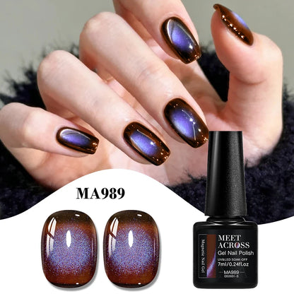 MEET ACROSS Guava & Grape Color Cat Magnetic Gel Green Glass Bead Cat Eye Gel Soak Off UV Gel Nail Art Varnish Salon Home DIY
