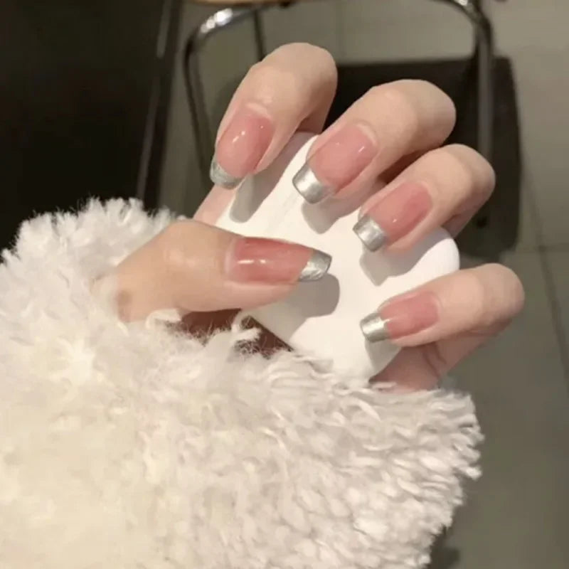 24pcs French Lemon Full Cover Artificial Fake Nails Art Seamless Removable Coffin False Nails With Glue Girls Press On Nail Tips