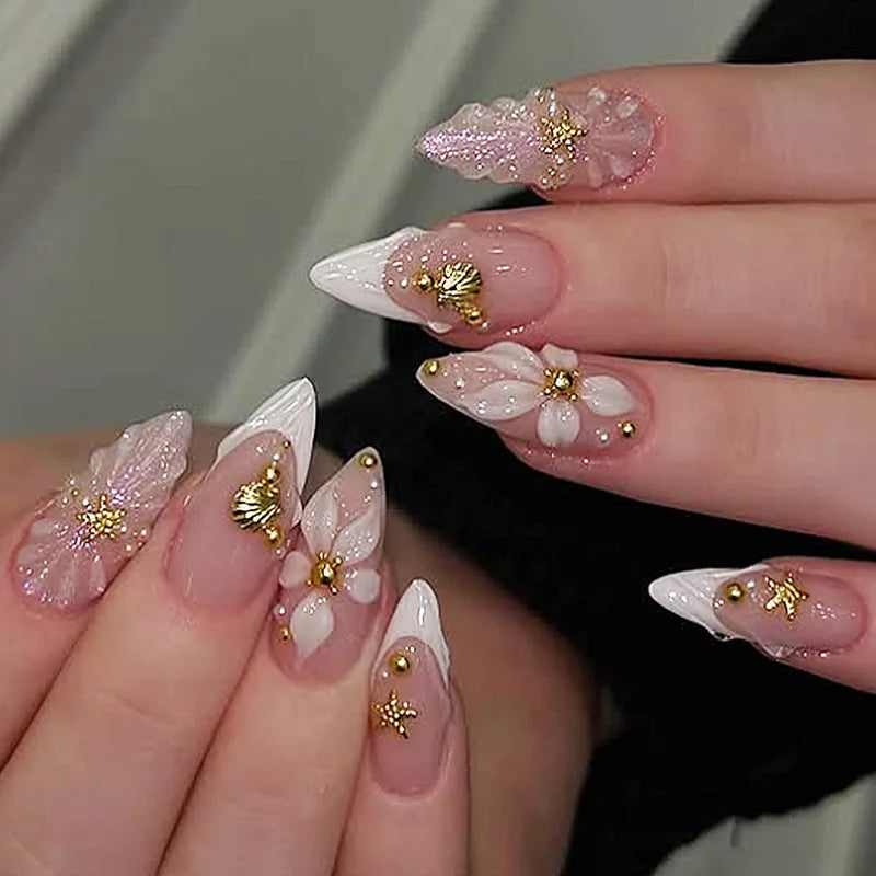 Black Y2K Long False Nails - 24Pcs Almond Cat's Eye Design
